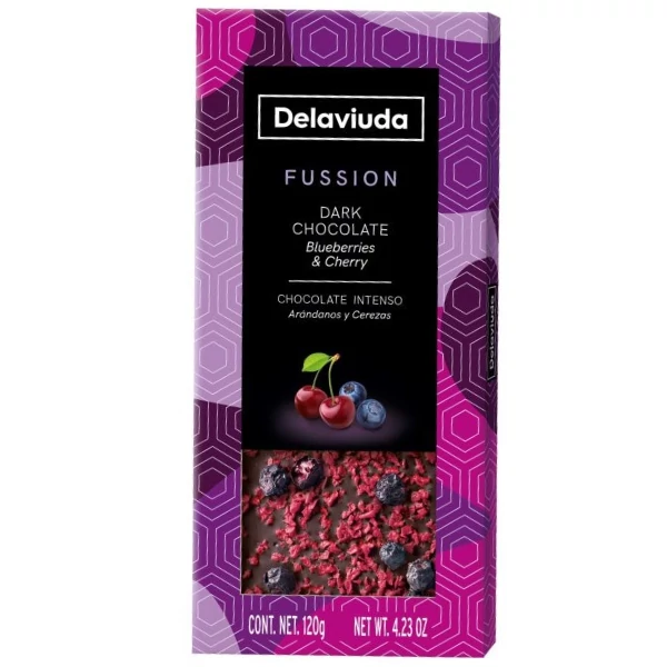 DELAVIUDA Étcsokoládé Meggyel és Áfonyával 120g 